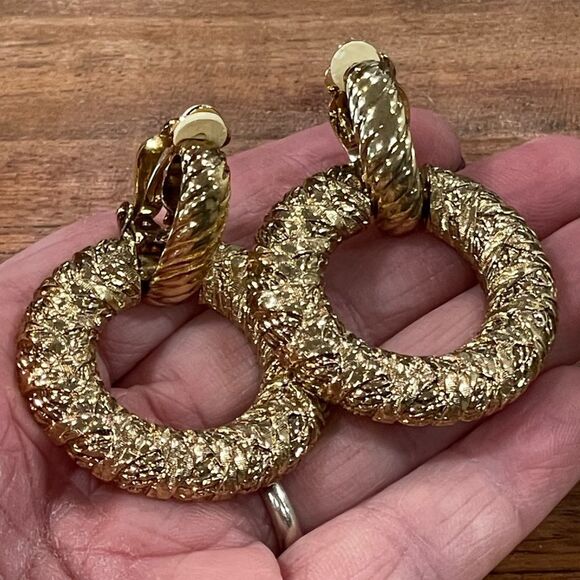 Yves Saint Laurent (YSL) Gold Clip-On Hoop Earrings - Picture 4 of 4